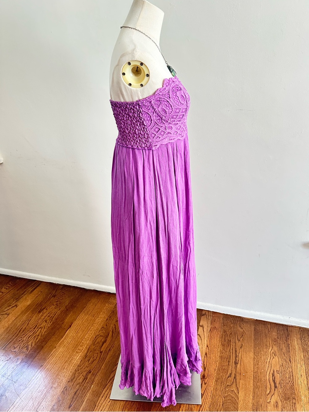 Free People Lavender Strapless Crochet Bodice Maxi Dress Boho NWT Large - Picture 3 of 5